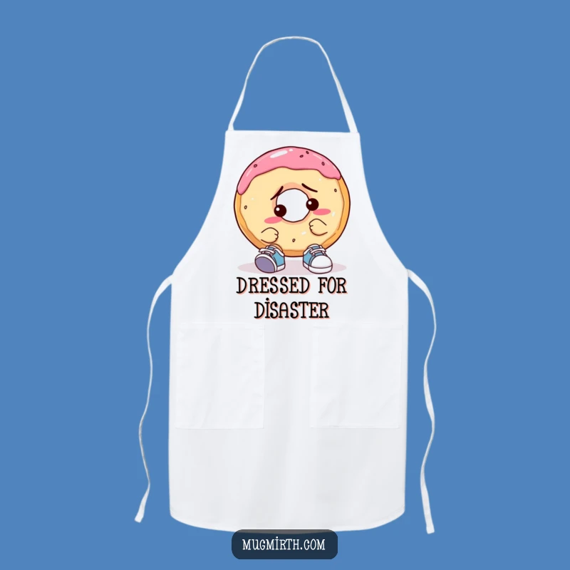 Funny Confused Donut Apron: Tiny Shoe Trouble chef wear, a hilarious kitchen gift.