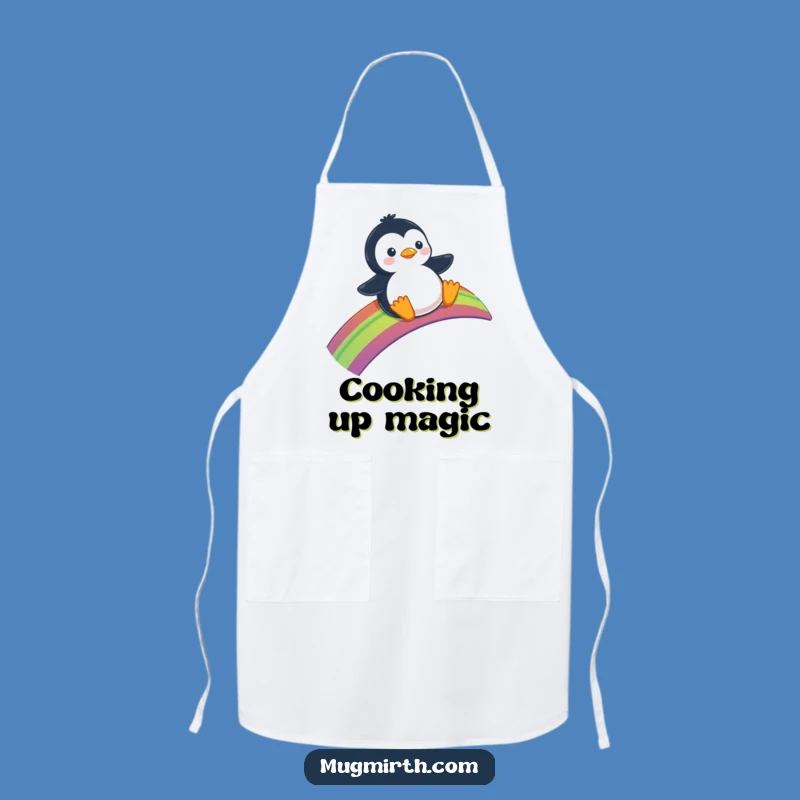 Funny Penguin Rainbow Apron - Cheerful Slider Kitchen Wear, Fun Gift