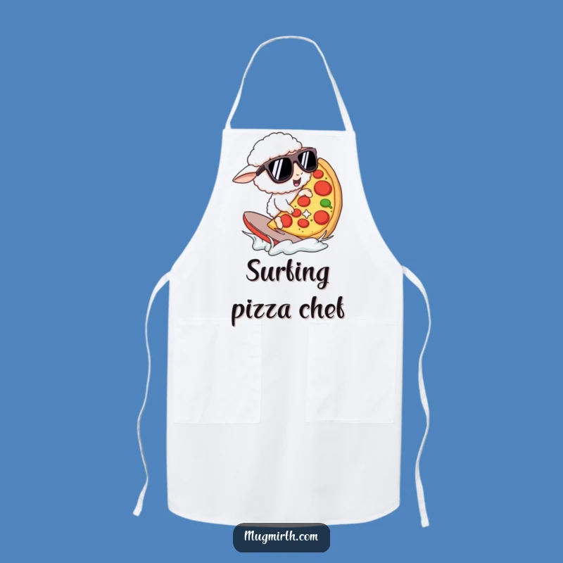 Funny Pizza Surfing Sheep Apron: Chef's Slice of Fun, Perfect Funny Gift