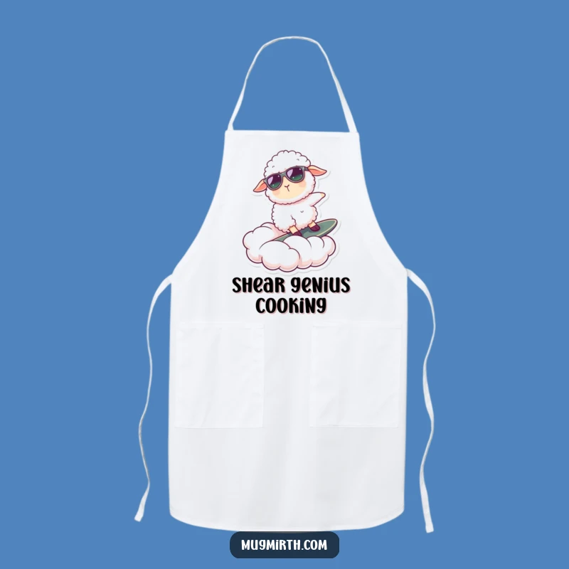 Funny Sheep Surfing Cloud Apron: Cook with Cool Vibes