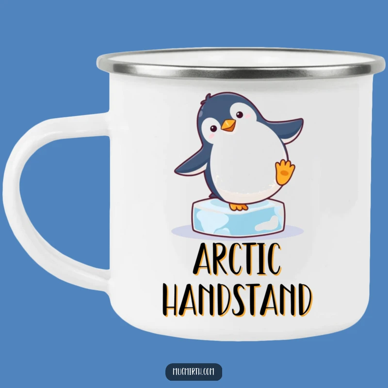 Funny Penguin Handstand Camping Mug: Enjoy Drinks with Hilarious Antarctic Adventures