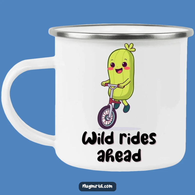 Funny Pickle Unicycle Camping Mug - Enamel Wobbly Mug, Outdoor Gift