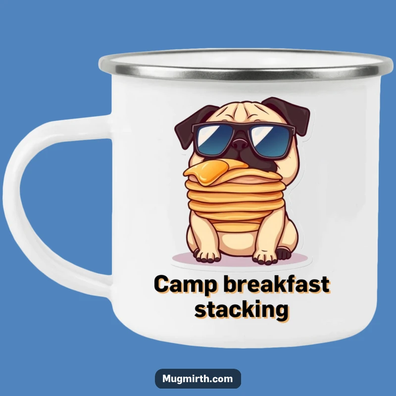 Funny Pug Pancake Camping Mug - Sunglasses Dog Outdoorsy Gift