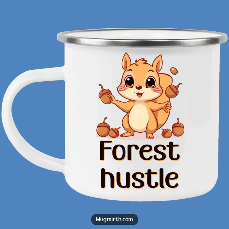 Funny Squirrel Juggling Acorns Camping Mug: Hilarious Companion for Outdoor Adventures