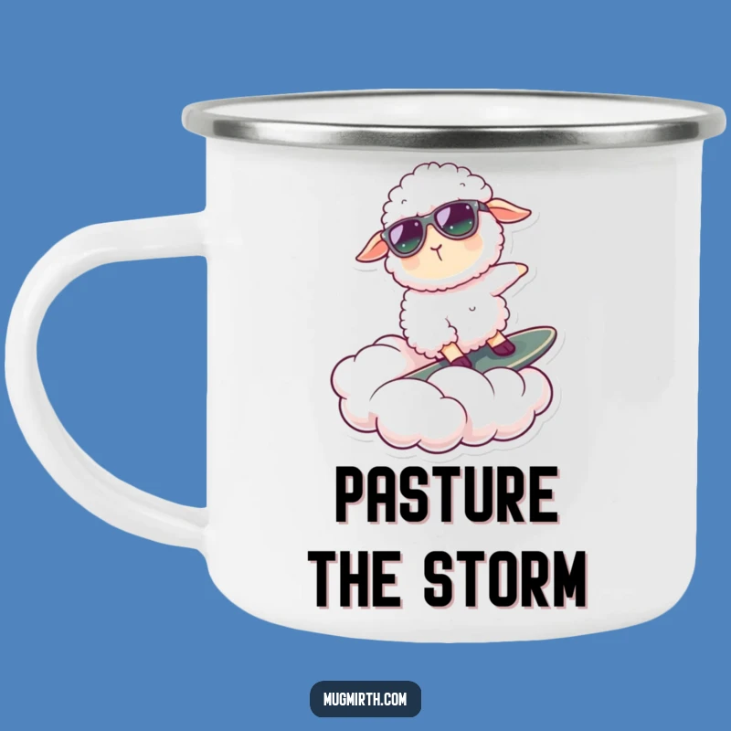 Funny Sheep Surfing Cloud Camping Mug: Adventure Fuels Fun