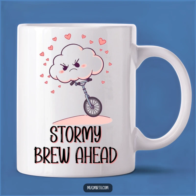 Funny Grumpy Cloud Unicycle Mug: Hilarious Weather Humor for a Rainy Day Gift