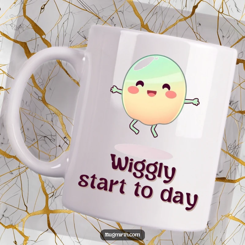 Funny Jelly Mug: A colorful blob of jelly comically struggles to jump rope using its own wobbly appendages.