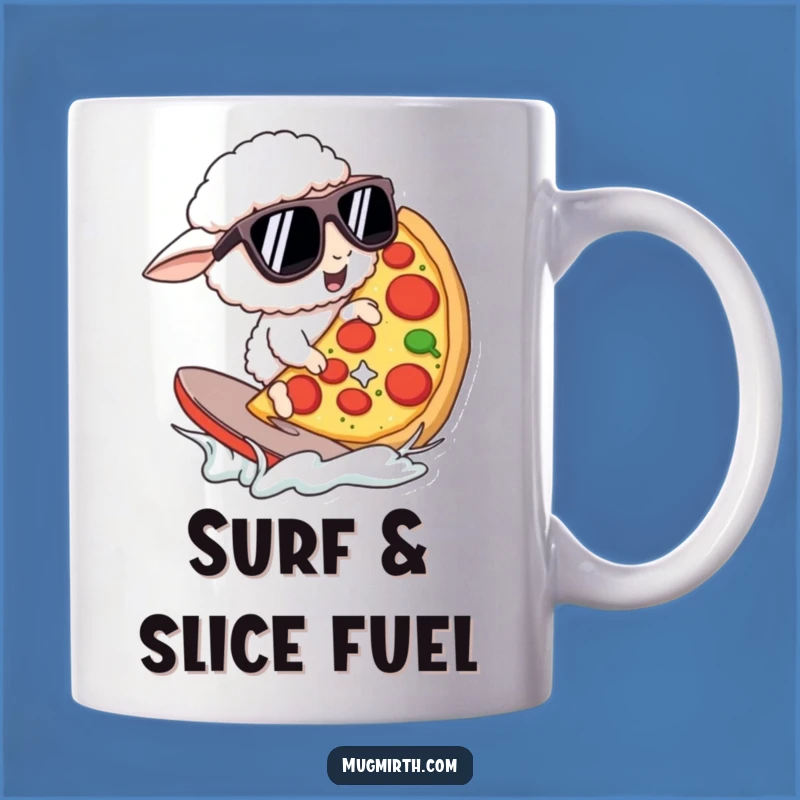 Funny Pizza Surfing Sheep Mug: Sunglass Style, Perfect Funny Gift