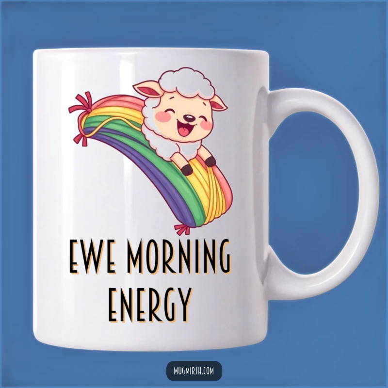 Funny Sheep Yarn Rainbow Mug: Whimsical Fun for Knitters!