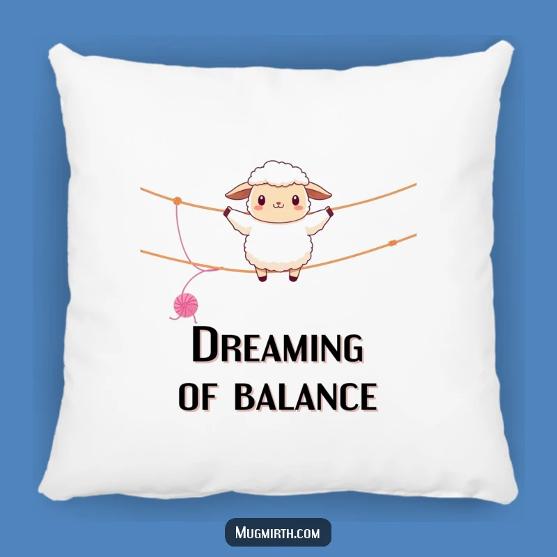 Funny Sheep Tightrope Pillow: Cozy Woolly Acrobatics & Yarn Comfort