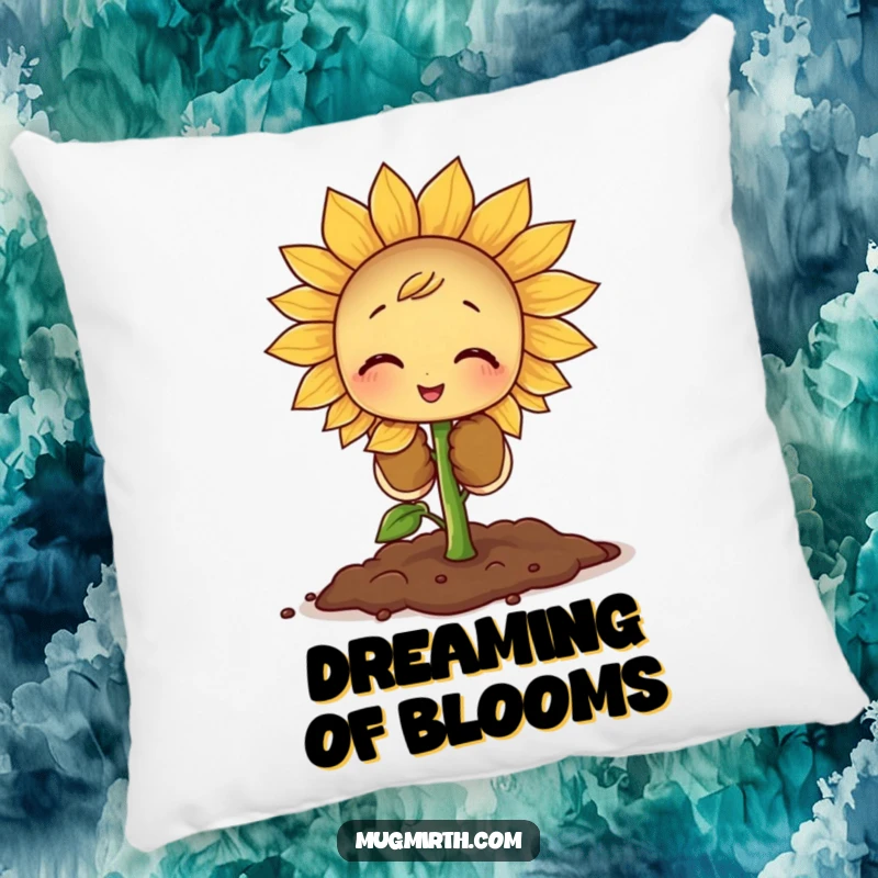 Funny Sprout Pillow: A soft pillow shows a tiny sprout wearing oversized gardening gloves, struggling with a giant seed.