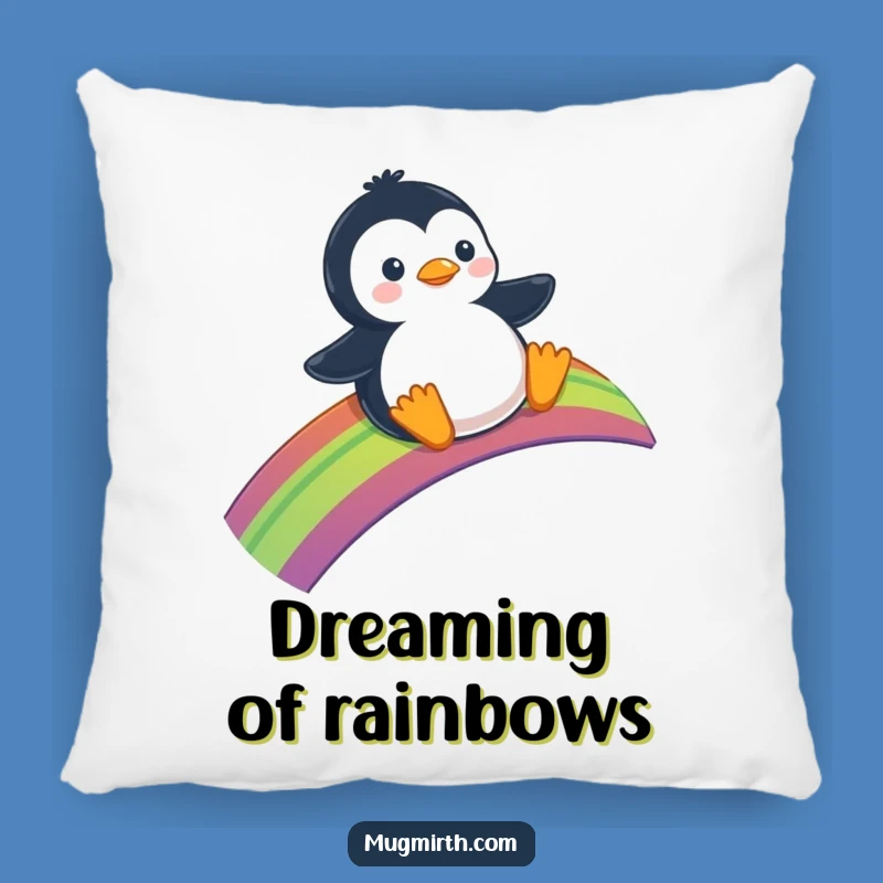 Funny Penguin Rainbow Pillow - Cozy Slider Cushion, Adorable Gift