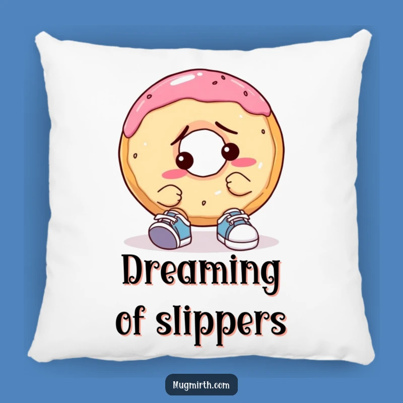 Funny Confused Donut Pillow: Tiny Shoe Trouble plush, a soft and hilarious gift.