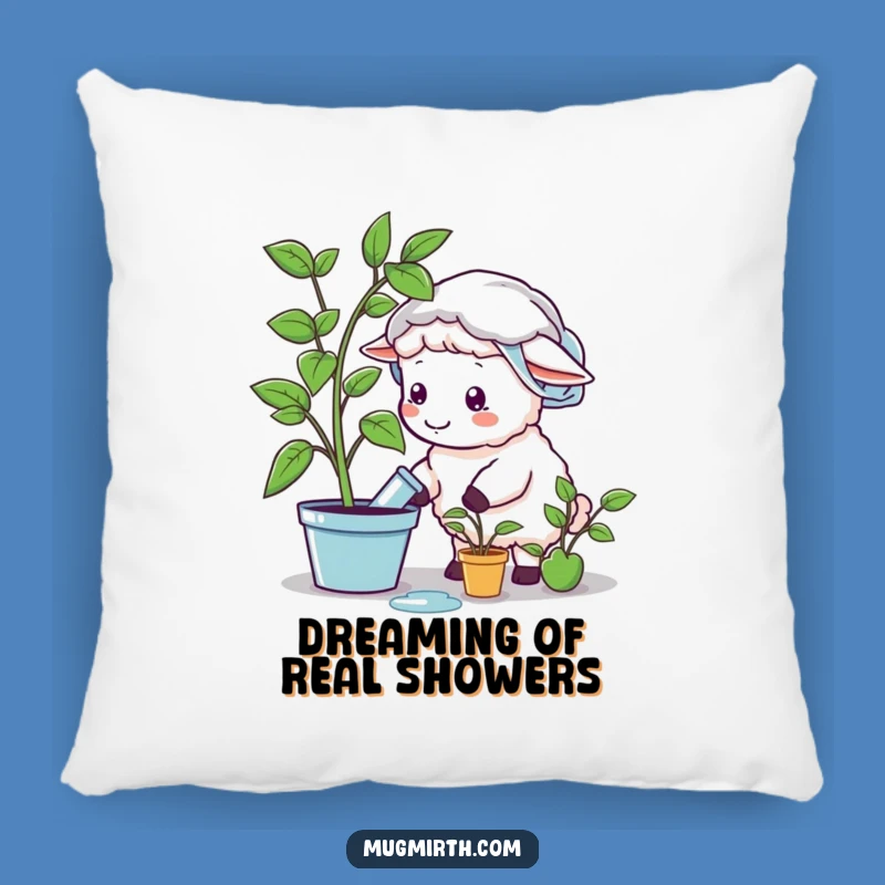 Funny Sheep Shower Cap Watering Plant Pillow - Comfy & Chucklesome Decor