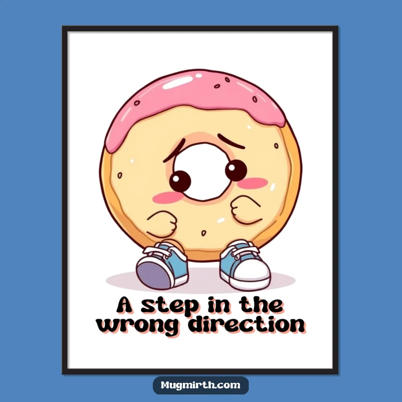 Funny Confused Donut Digital Art: Tiny Shoe Trouble print, a hilarious gift for instant decor.