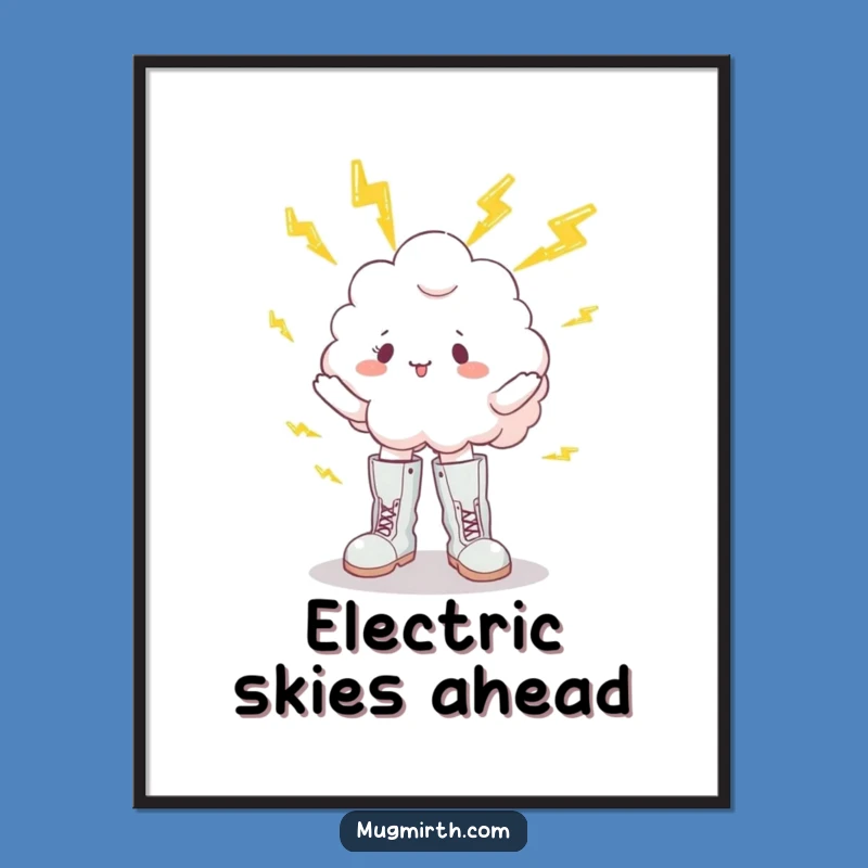 Funny Cloud Juggling Lightning Digital Art - Whimsical Print Gift