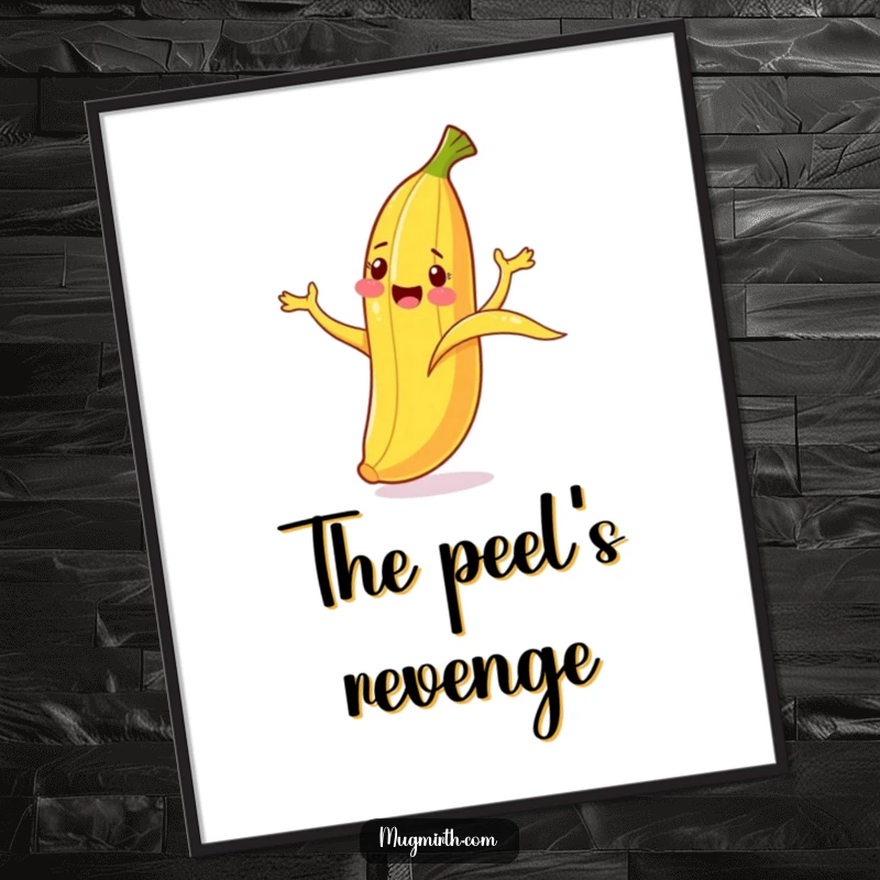 Funny Banana Slip Digital Art Print: A cheerful banana cartoonishly flails its limbs after slipping on its peel.