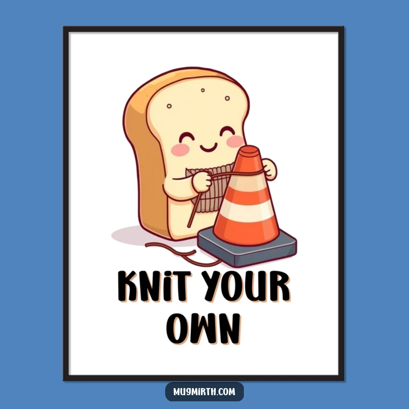Funny Bread Traffic Cone Digital Art - Whimsical Knitting Print, Hilarious Decor Gift