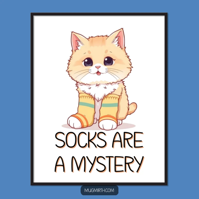 Funny Cat Sock Digital Art: Quirky Wall Decor Funny Gift