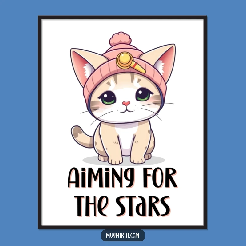 Funny Flying Cat Digital Art: Propeller Beanie print, a hilarious gift for instant decor.