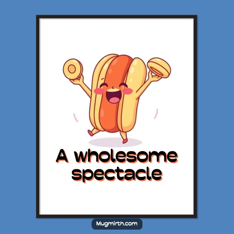 Funny Happy Hot Dog Digital Art: Juggling Bun Joy print, hilarious gift for decor.