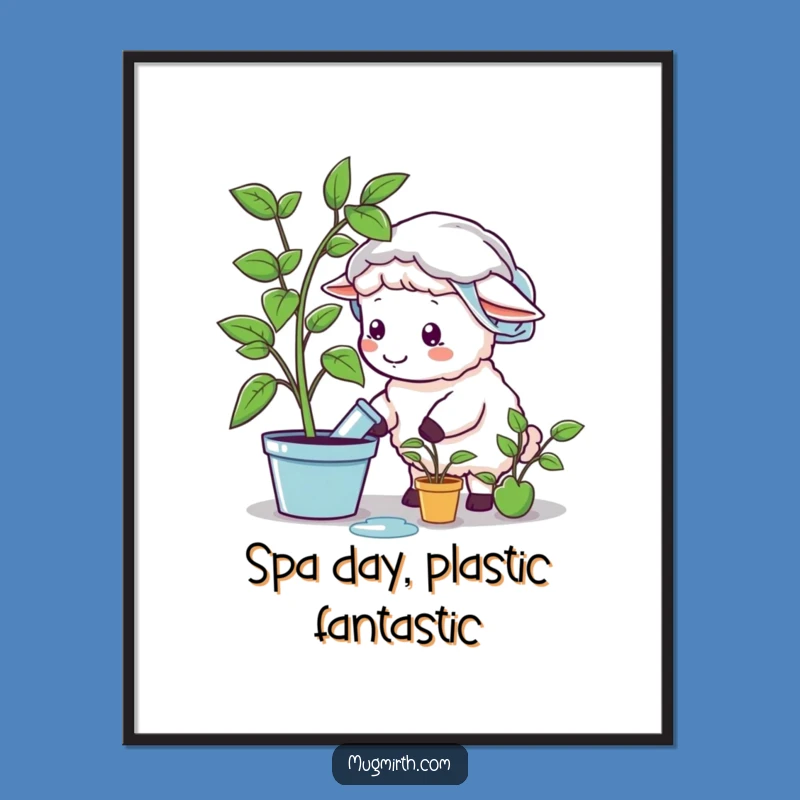 Funny Sheep Shower Cap Watering Plastic Plant Digital Art - Instant Laugh Print