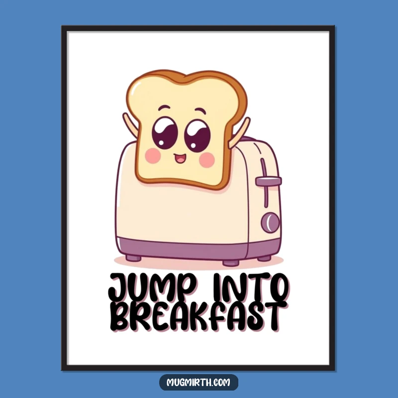 Funny Toast Jumps into Toaster Digital Art: Hilarious Printable Breakfast Scene Decor