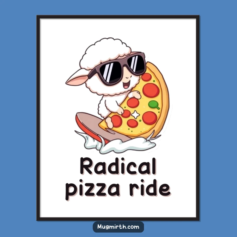 Funny Pizza Surfing Sheep Digital Art: Sunglass Print, Perfect Funny Gift