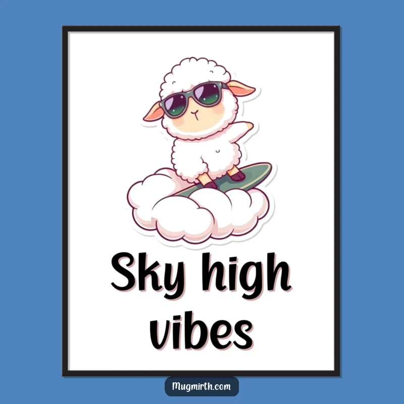 Funny Sheep Surfing Cloud Digital Print: Cool Art for Instant Smiles