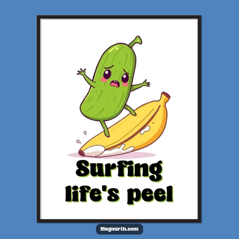 Funny Pickle Banana Peel Digital Art - Whimsical Action Print