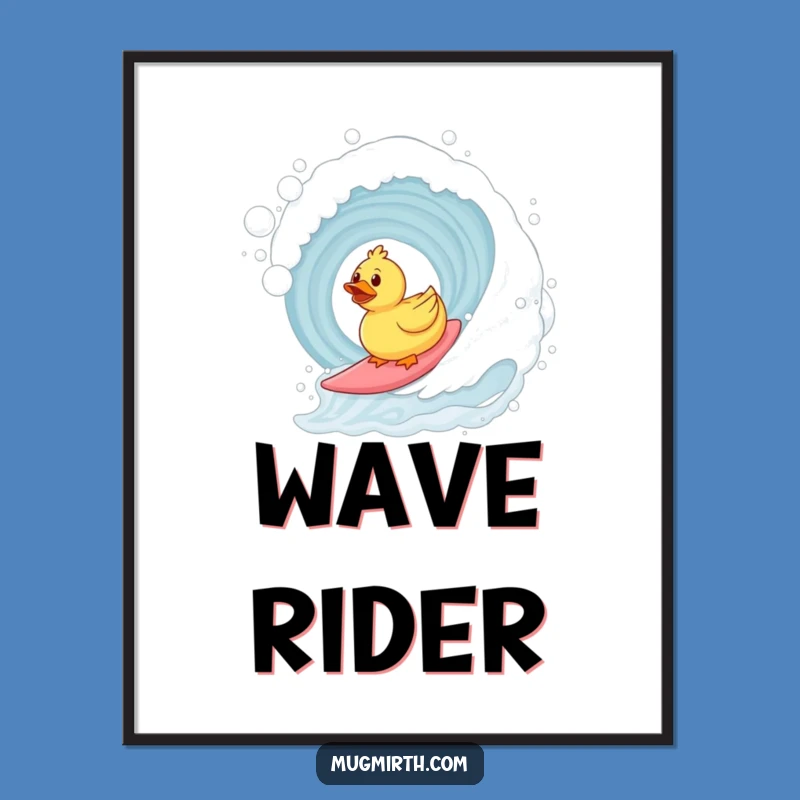 Funny Surfing Duck Digital Art: Whimsical Bath Time Decor!