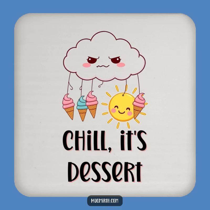 Funny Grumpy Cloud Ice Cream Coaster - Protect Surfaces with Humor