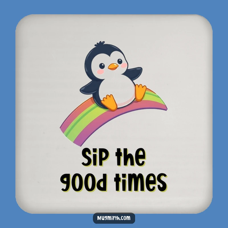 Funny Penguin Rainbow Coaster - Joyful Slider Drink Decor, Housewarming Gift