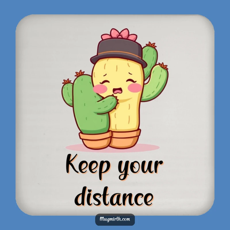 Funny Shy Cactus Hug Coaster - Protect Surfaces from Awkwardness