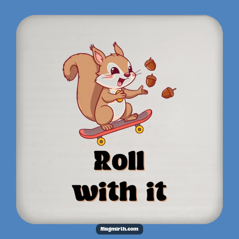 Funny Squirrel Skateboard Drink Coaster, Juggling Acorns Table Gift