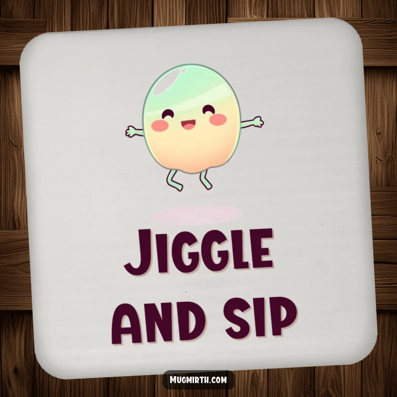 Funny Jelly Coaster: A blob of jelly hilariously tries to jump rope, adding humor to drink protection.