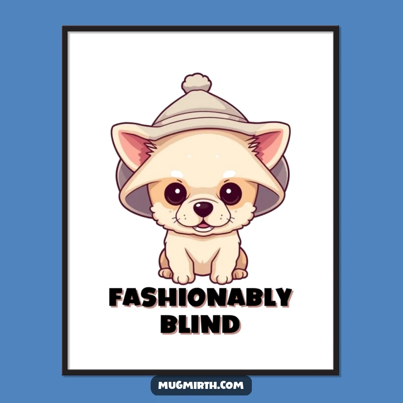 Funny Tiny Dog Giant Hat Poster: Hilarious Art for a Cheerful Space