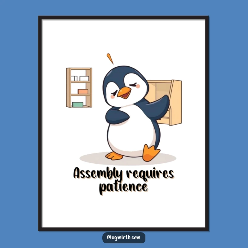 Funny Penguin Flat-Pack Furniture Art Poster - Hilarious Decor Gift