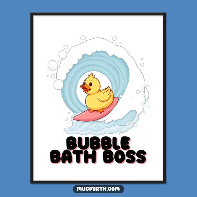 Funny Surfing Duck Poster: Bring Bath Time Joy to Your Walls!