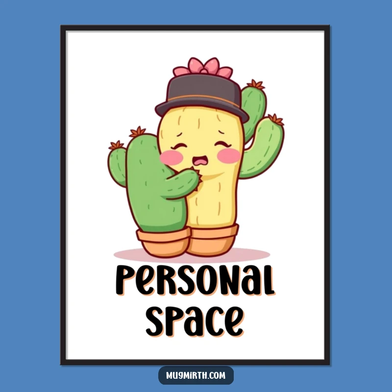 Funny Shy Cactus Hug Poster - Quirky Wall Art of Awkwardness