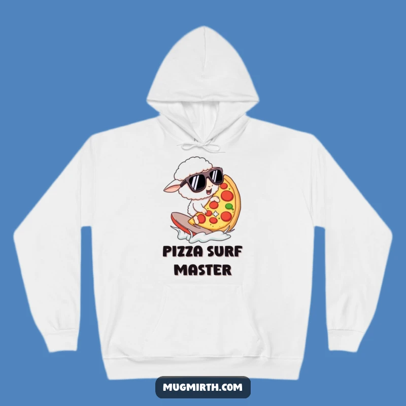 Funny Pizza Surfing Sheep Hoodie: Cozy Sunglass Style, Perfect Funny Gift