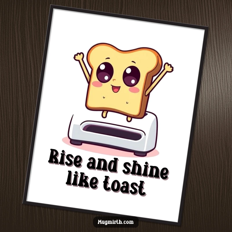 Funny Free Printable Wall Art: A piece of toast with wide eyes dramatically leaps from a toaster, adding breakfast humor.