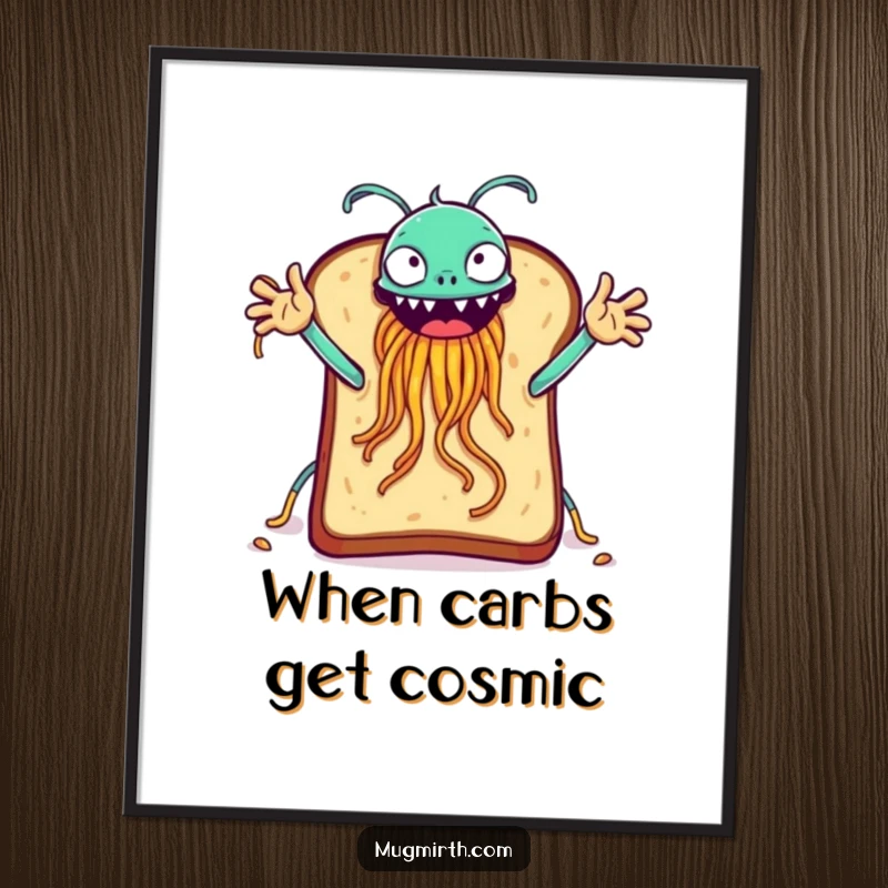 Funny free printable wall art of a slice of toast enthusiastically attempting a high-five with a Flying Spaghetti Monster.