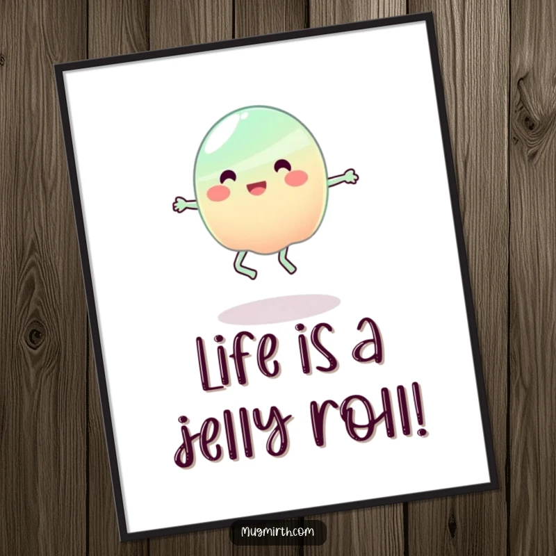 Funny Free Printable Wall Art: A vibrant jelly creature hilariously struggling to jump rope, adding cheer.
