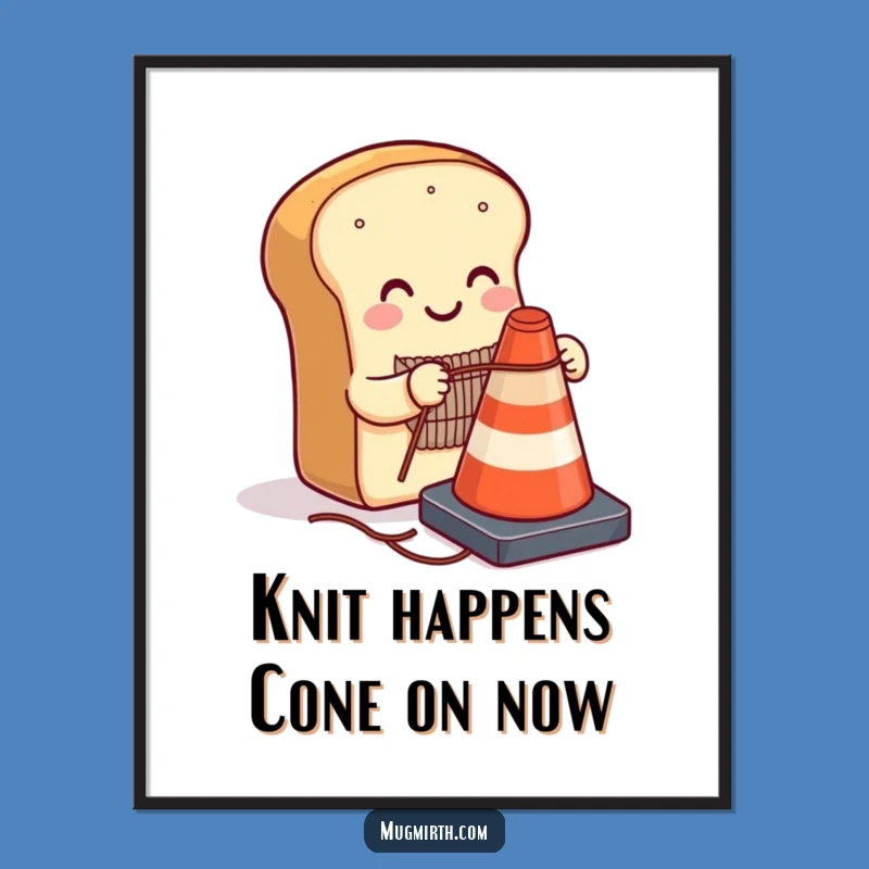 Funny Free Printable Wall Art: Knitting Bread Cone, Downloadable Art for a Whimsical Home