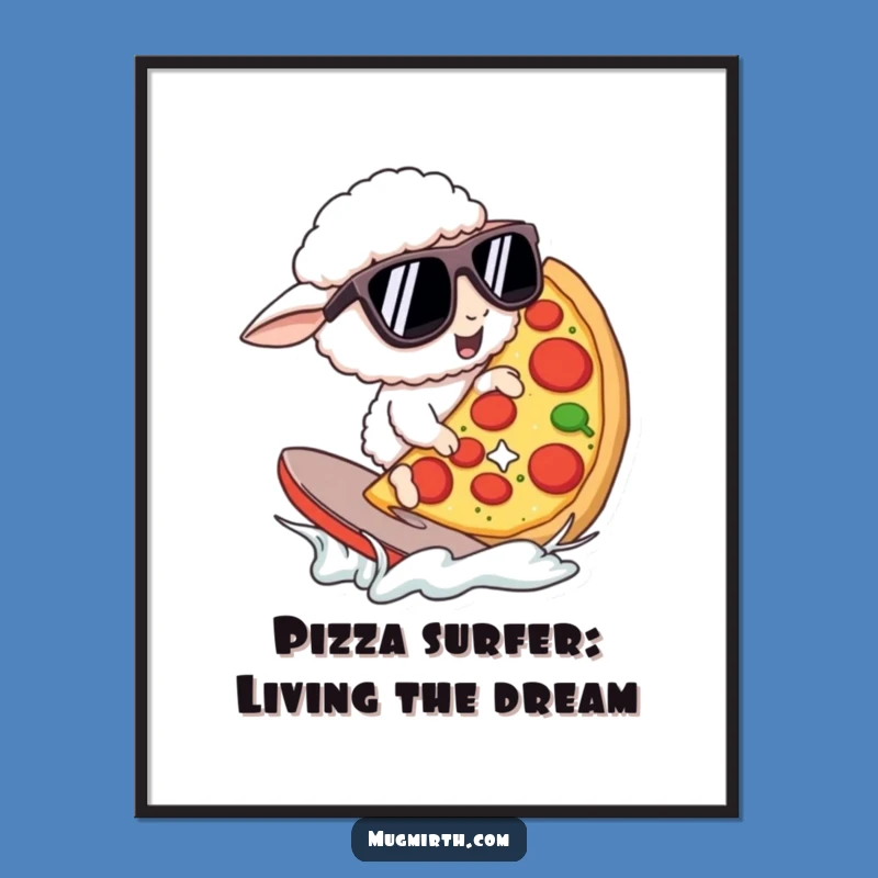 Free Printable Wall Art: Pizza Surfing Sheep Humorous Downloadable Decor!