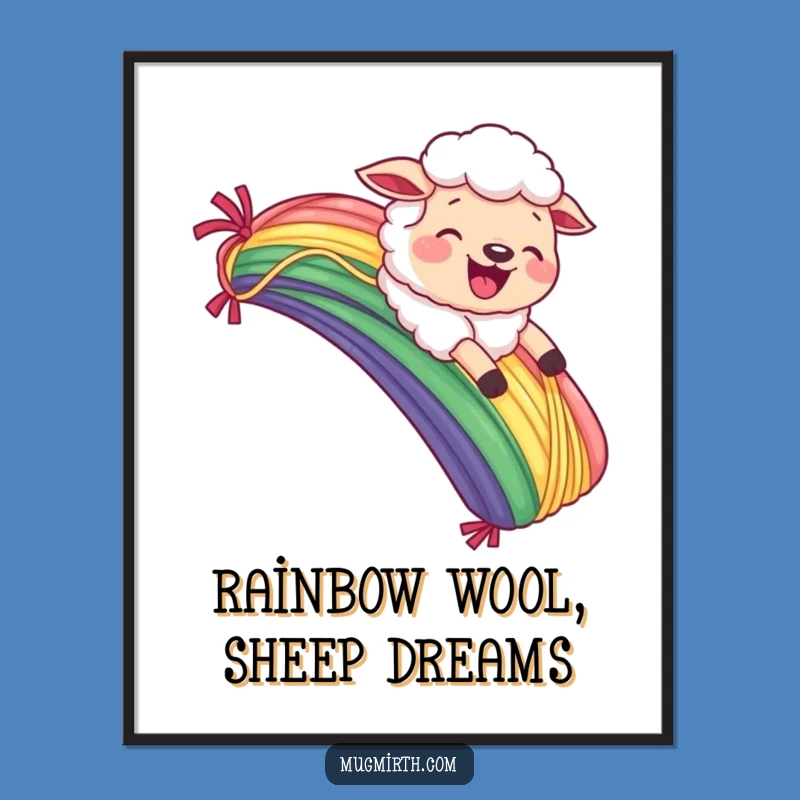 Funny Free Printable Wall Art: Sheep Yarn Rainbow Slide Downloadable Decor Gift