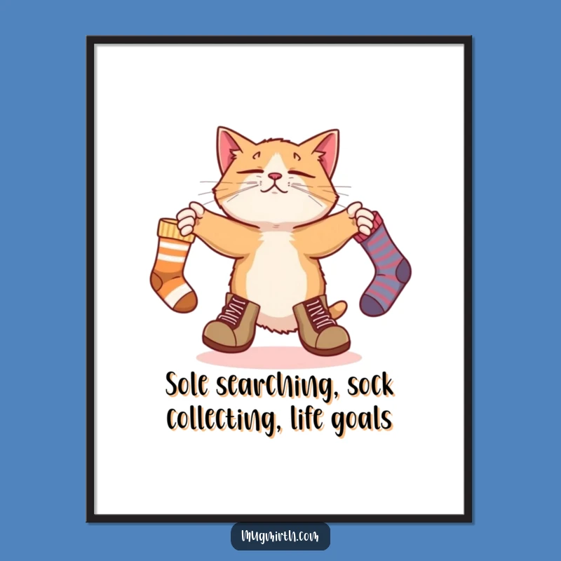 Free Printable Wall Art: Bewildered Cat Juggling Socks, Funny Downloadable Decor