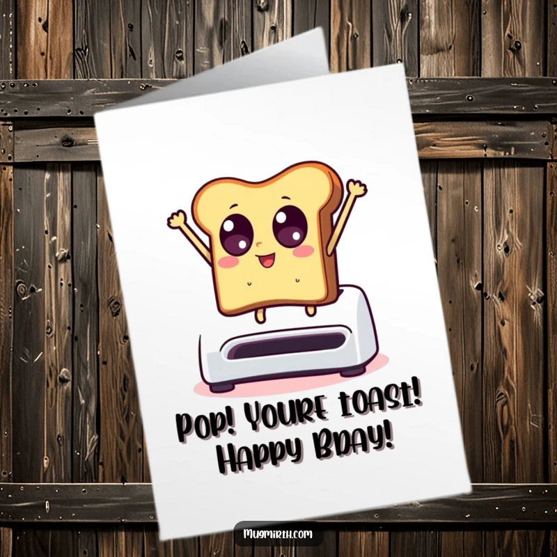 Funny Free Printable Birthday Card: A piece of toast with wide eyes dramatically leaps from a toaster, celebrating your birthday.