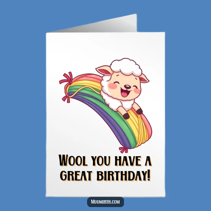 Free Printable Birthday Card: Sheep Yarn Rainbow Slide Funny Downloadable Gift